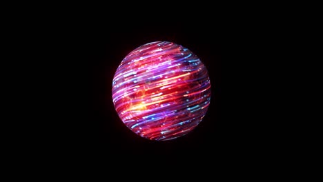esfera atómica de plasma mágico de bucle sin costuras abstracta con líneas digitales rojas y azules que se mueven alrededor. átomo de energía de ciencia ficción aislado con canal alfa quicktime prores 444. bola de arte futurista digital 4k 3d.