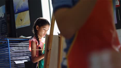 attentive schoolgirl panting on canvas