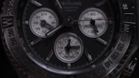 closeup of a chronograph watch face