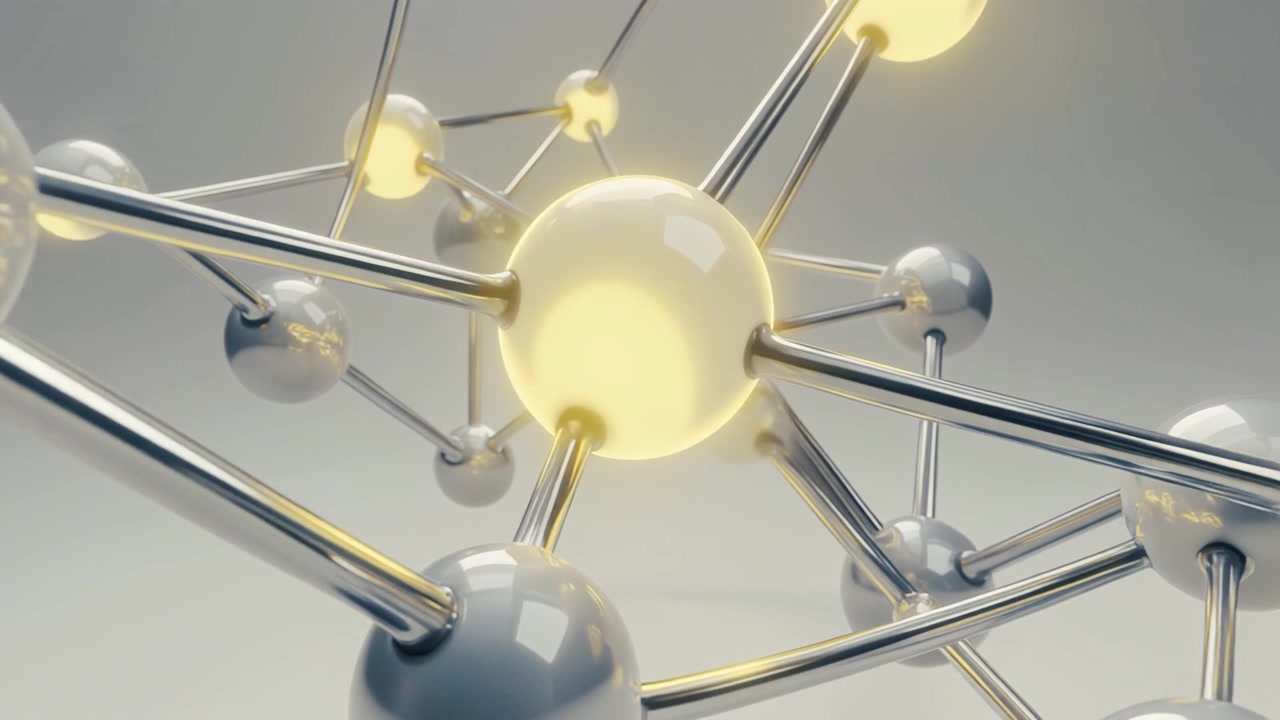3D 分子構造と光る球体