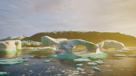 lago con enormes pedazos de hielo derretido