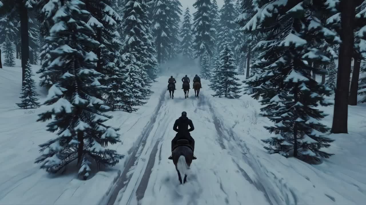 Winter Horseback Riding Adventure in Snowy Forest