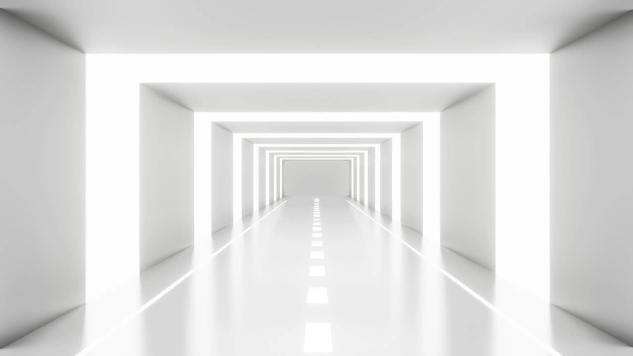 3D animation of blank white abstract background loop. 4k video 3d rendering for backdrop. Future technology tunnel construction in motion graphic. Corridor wall. Interior modern architectural.