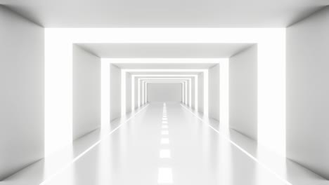 animación 3d de un bucle de fondo abstracto blanco en blanco. renderización 3d de video 4k para el telón de fondo. tecnología futura construcción de túneles en gráfico en movimiento. pared de corredor. interior arquitectónico moderno.
