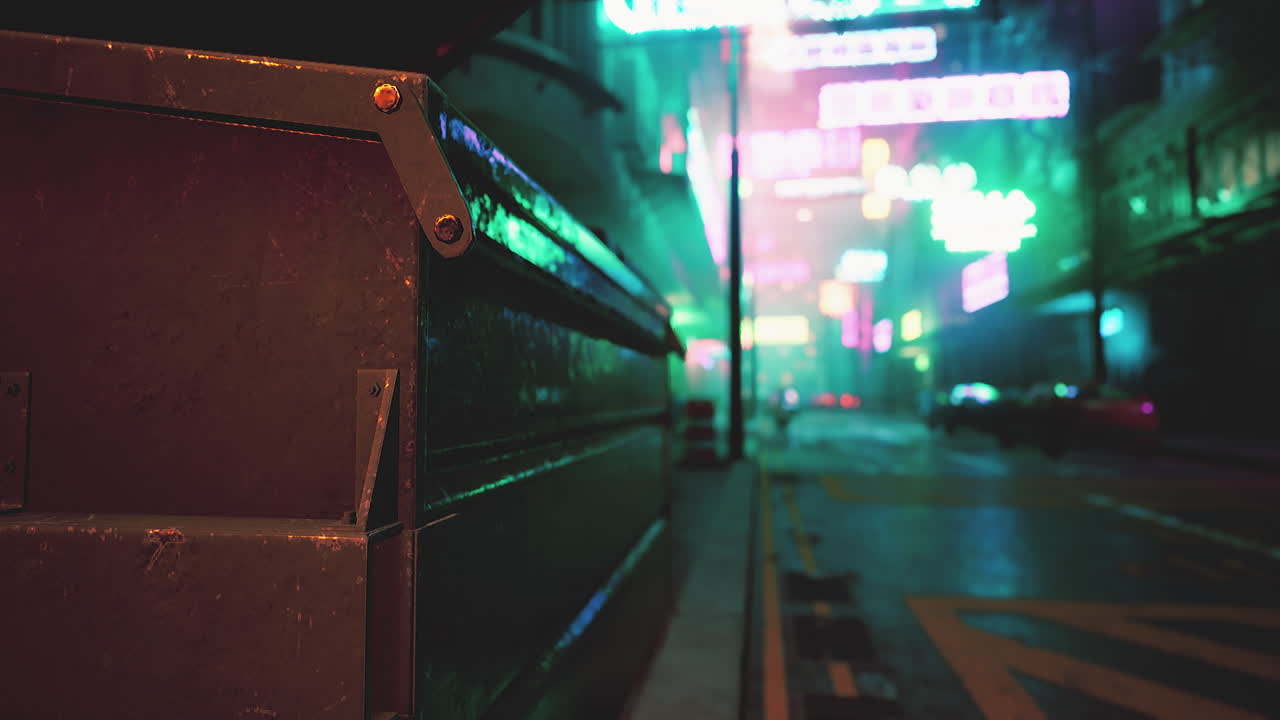 밤에 사이버 크 도시 거리