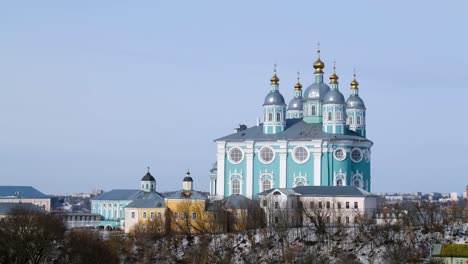 a beautiful russian cathedral in winter