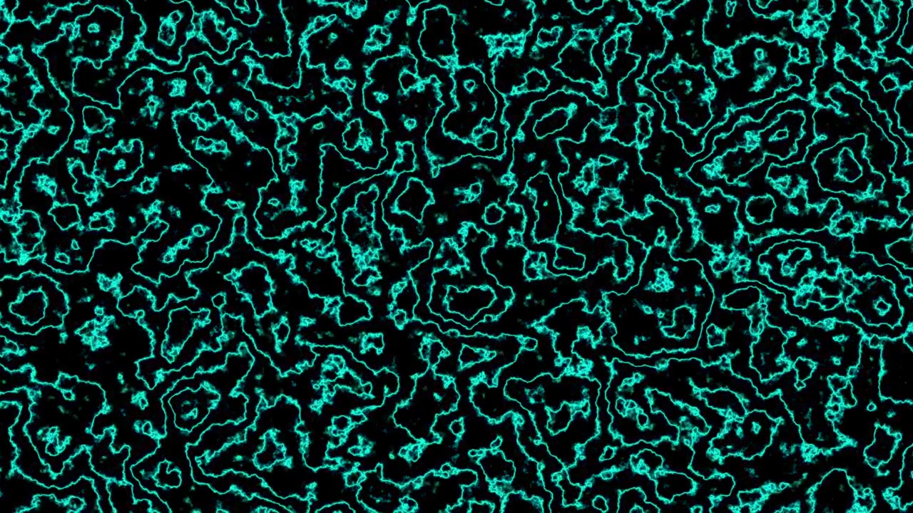Cyan plasma topographical loop texture pulsating over black background, abstract motion graphics overlay