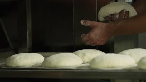 colocar la masa de pan salpicada de harina en una bandeja para hornear