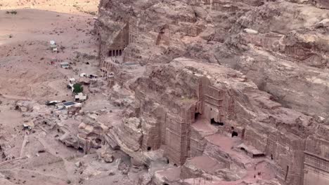 Tombs-carved-in-sandstone-as-seen-from-an-overlook-above-Petra,-Jordan