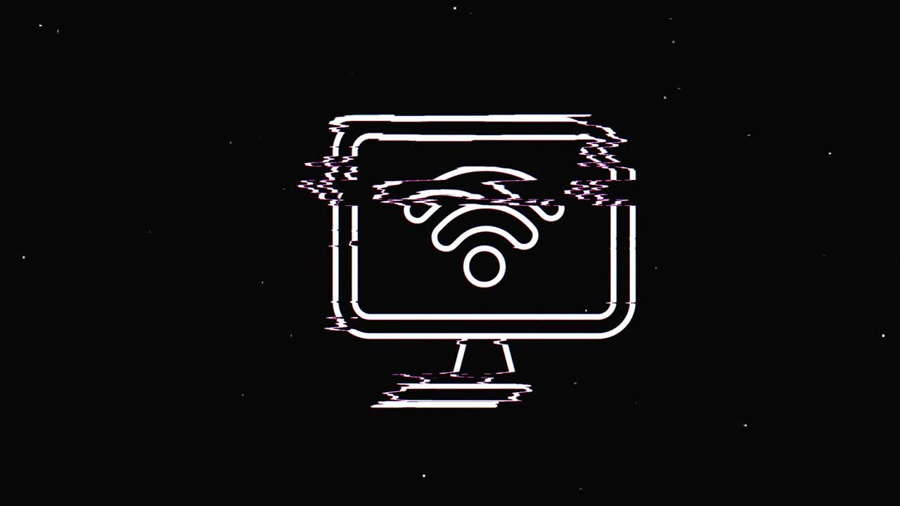 línea wifi hud símbolo holográfico en pantalla de televisión digital vieja animación de glitch de bucle sin costuras. corazones. retro dinámico y alegre. imágenes de video coloridas y vintage.