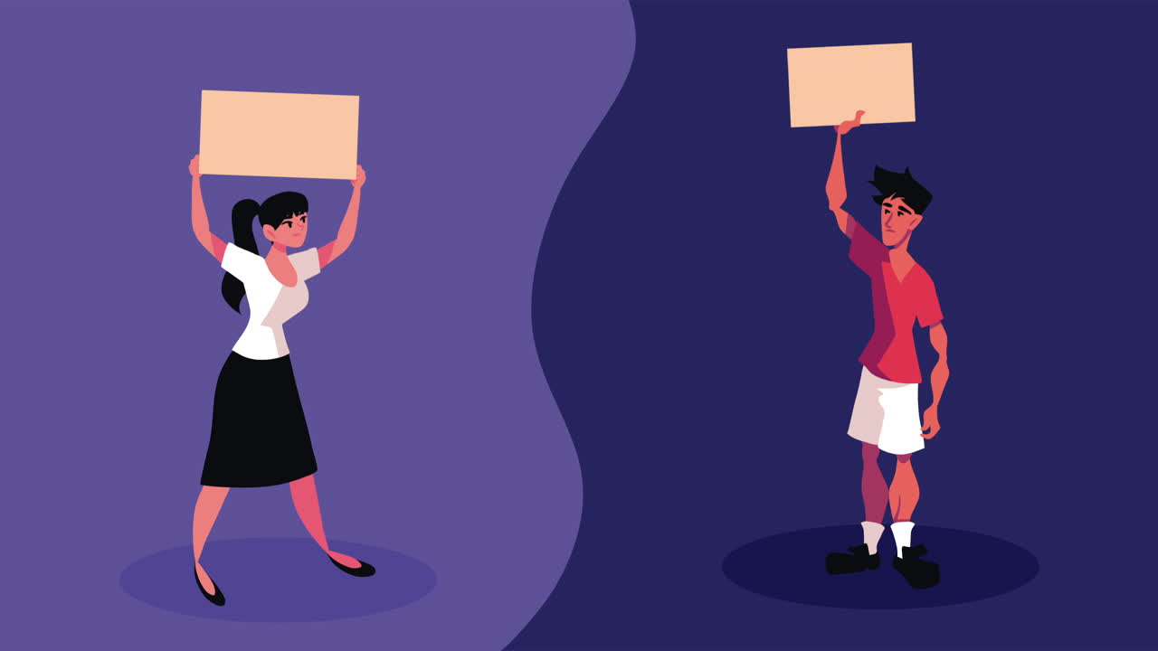 couple protesting characters democracy animation