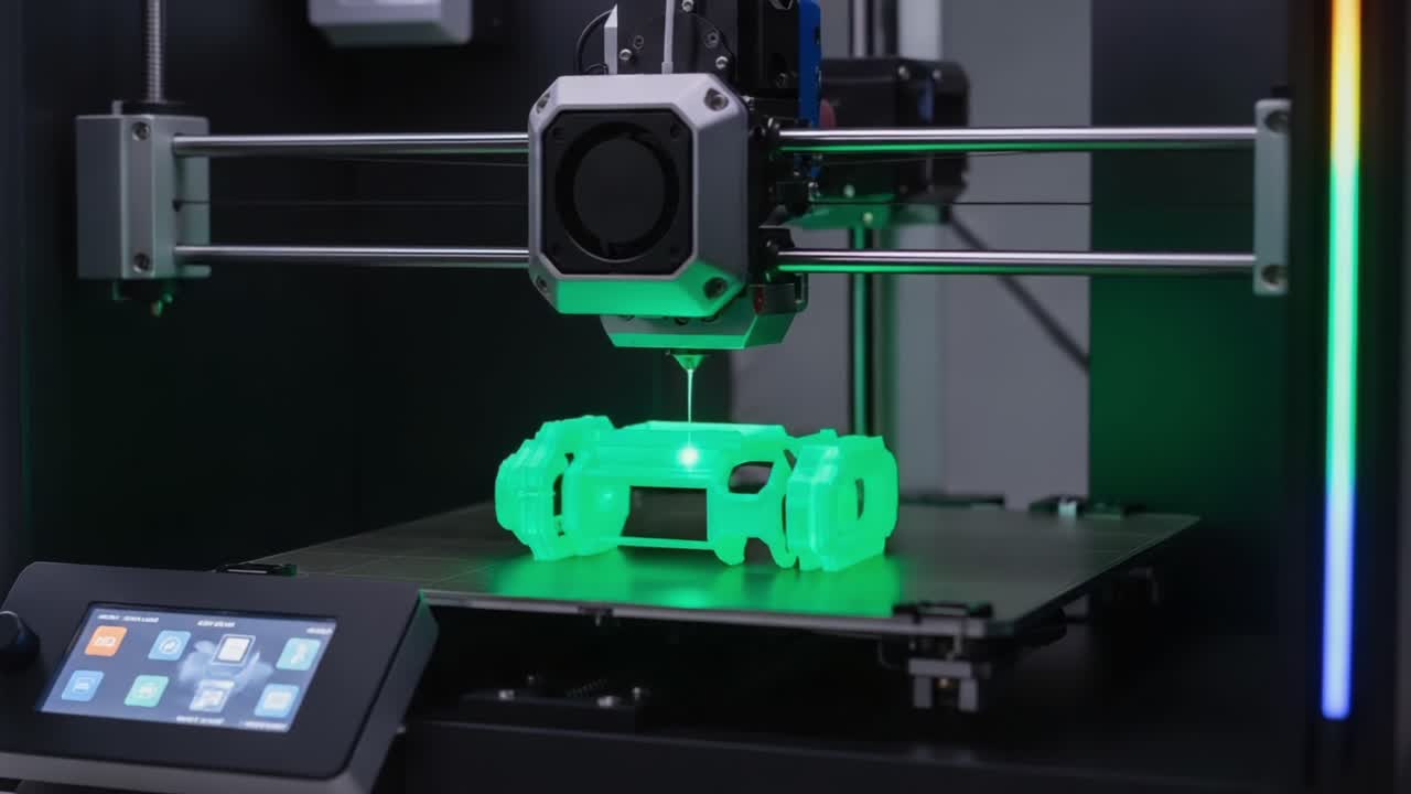 A State-of-the-Art 3D Printer Creating an Intricate Green Prototype, Showcasing Advanced Manufacturing Technology and Precision Craftsmanship in Action