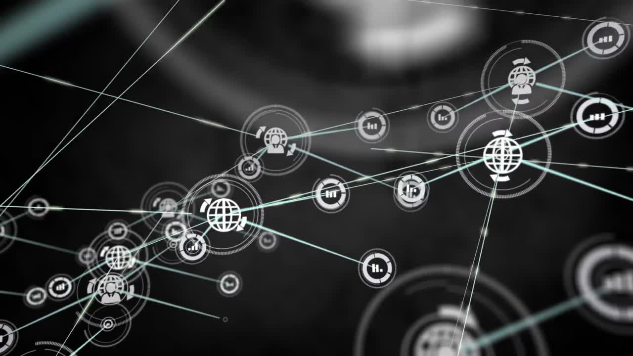 Animation of profile and network icons connecting dots on digital interface
