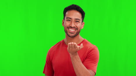 Face,-man-and-blowing-kiss-on-green-screen