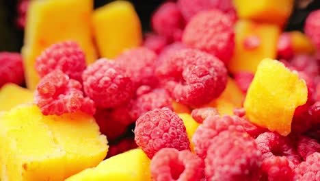 close up of bright frozen fruits ready for healthy dessert in european kitchen