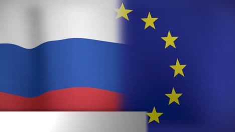 Animation-of-globe-and-breaking-news-over-flag-of-european-union-and-russia