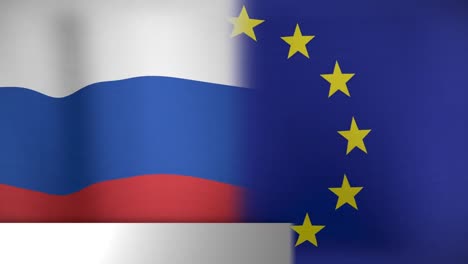 Animation-Des-Globus-Und-Aktuelle-Nachrichten-über-Der-Flagge-Der-Europäischen-Union-Und-Russlands