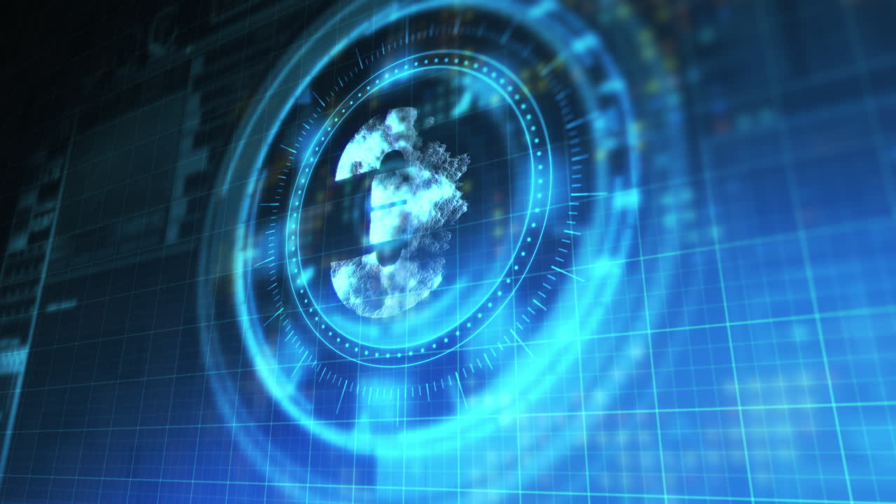 animación del círculo de procesamiento con el euro girando sobre el espacio digital azul y negro