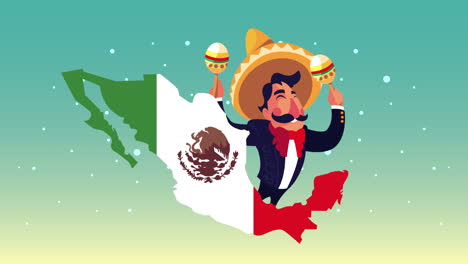 mexican mariachi playing maracas with mexico flag in map