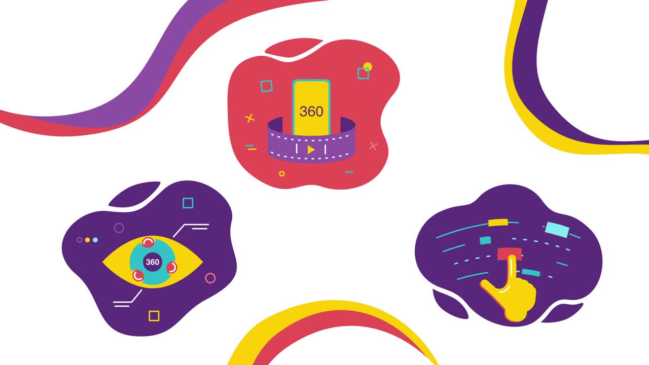 색 배경에 만화 가상 현실 아이콘의 4k 비디오