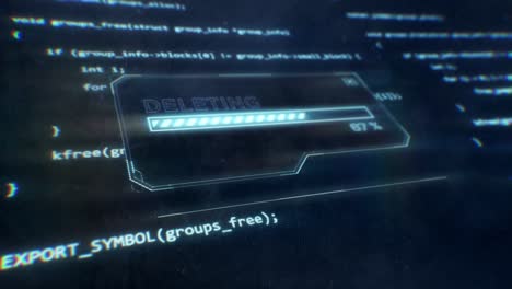 computer code displayed on sci-fi screen as deleting message is displayed