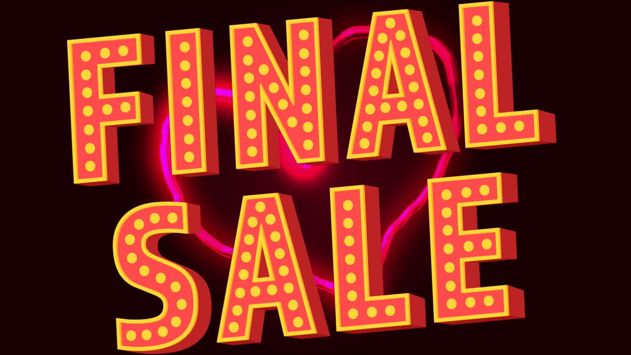 검은 바탕에 네온 심장과 최종 판매 텍스트의 애니메이션
