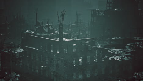 urban ruins reveal remnants of a once thriving city in shadowy depth