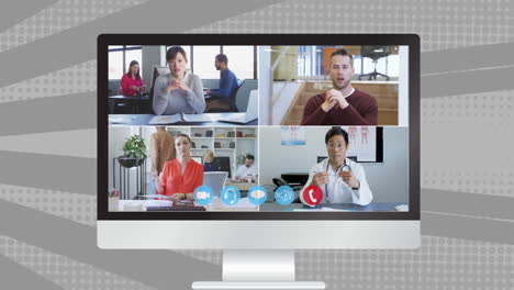 digital interface with icons on computer screen with people talking on video call