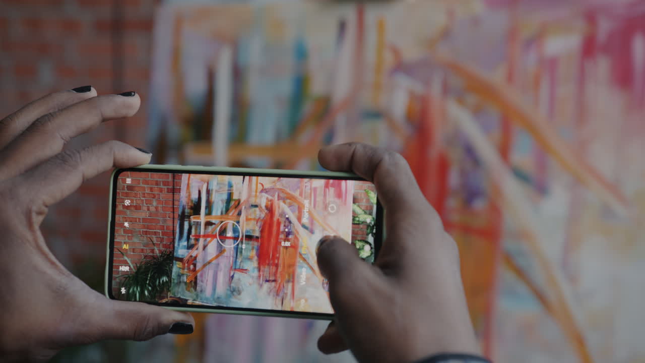 Person taking a picture of street art