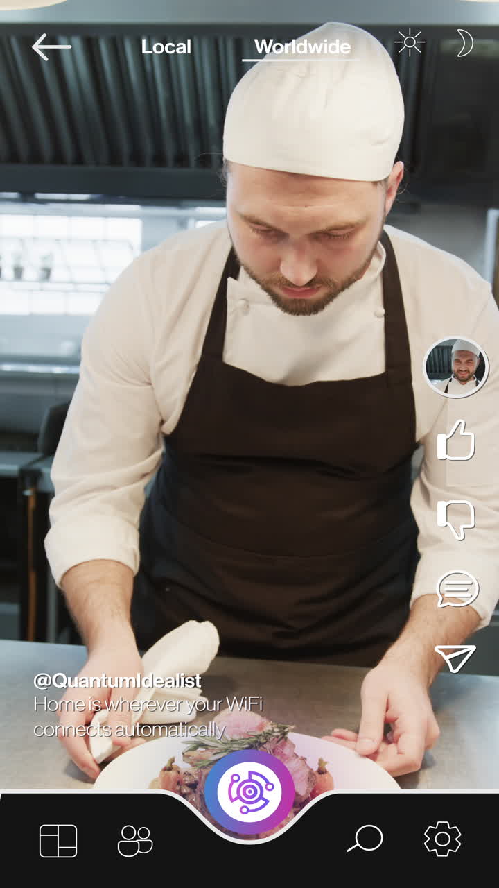 Exploring nature with binoculars, man with backpack in forest