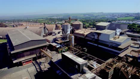 cotton production factory exterior in a drone dolly in shot