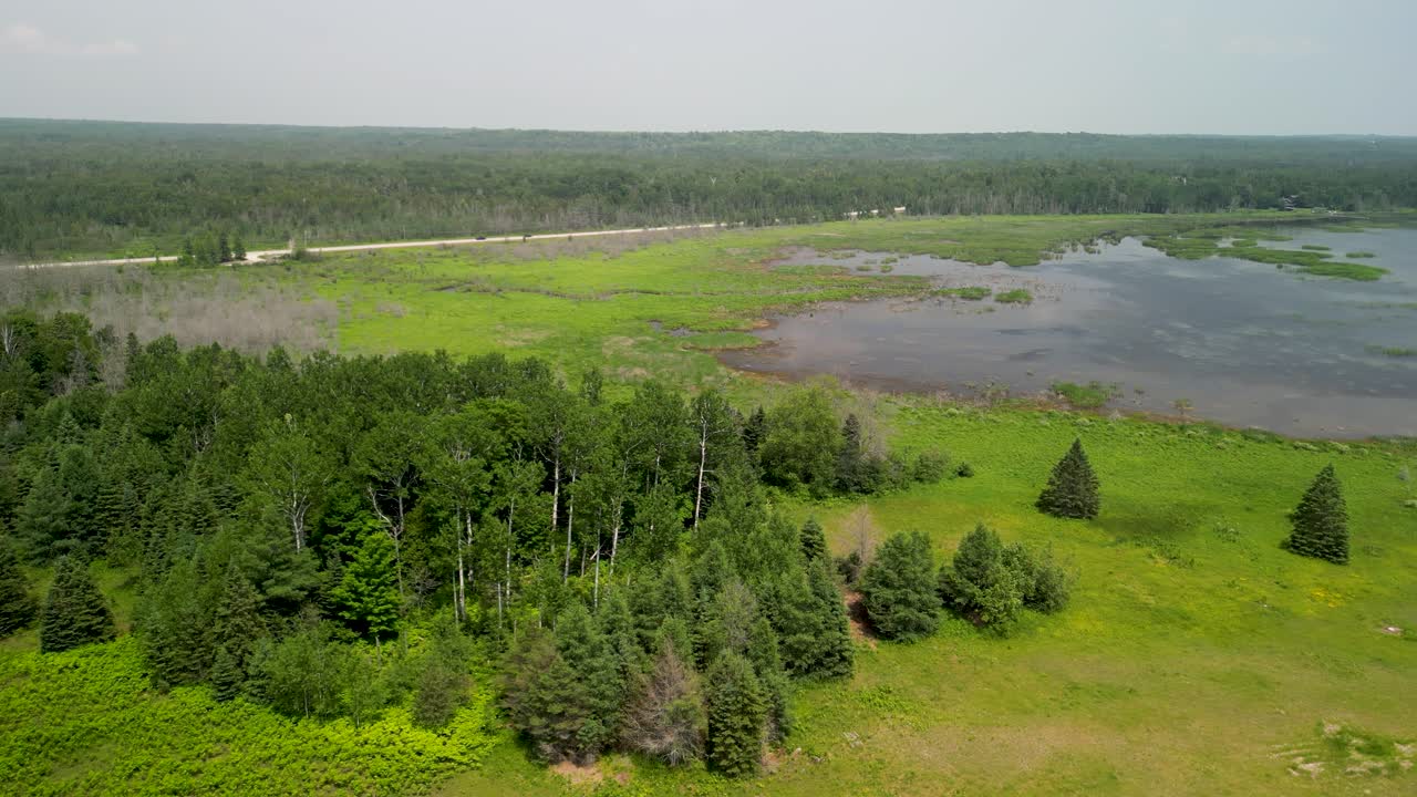 воздушная часть залива маккинак, острова лес-шено, озеро хьюрон, штат мичиган
