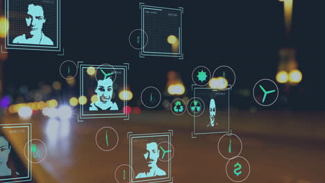 animación de retratos biométricos y procesamiento de datos sobre el paisaje urbano
