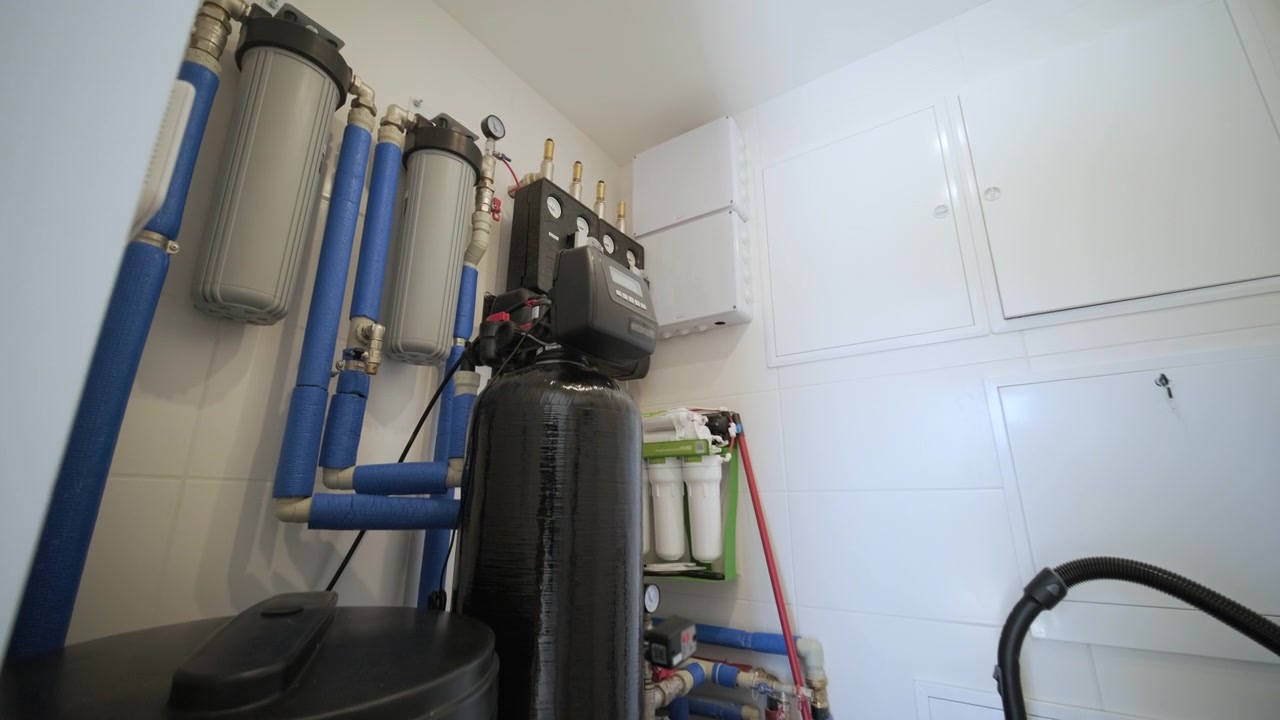 Water Filtration and Softening System in Utility Room