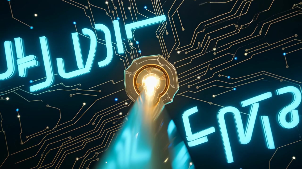 Receiving power, metal nozzle at closeup glowing core, emitting blue plasma, lighting cyan glyphs