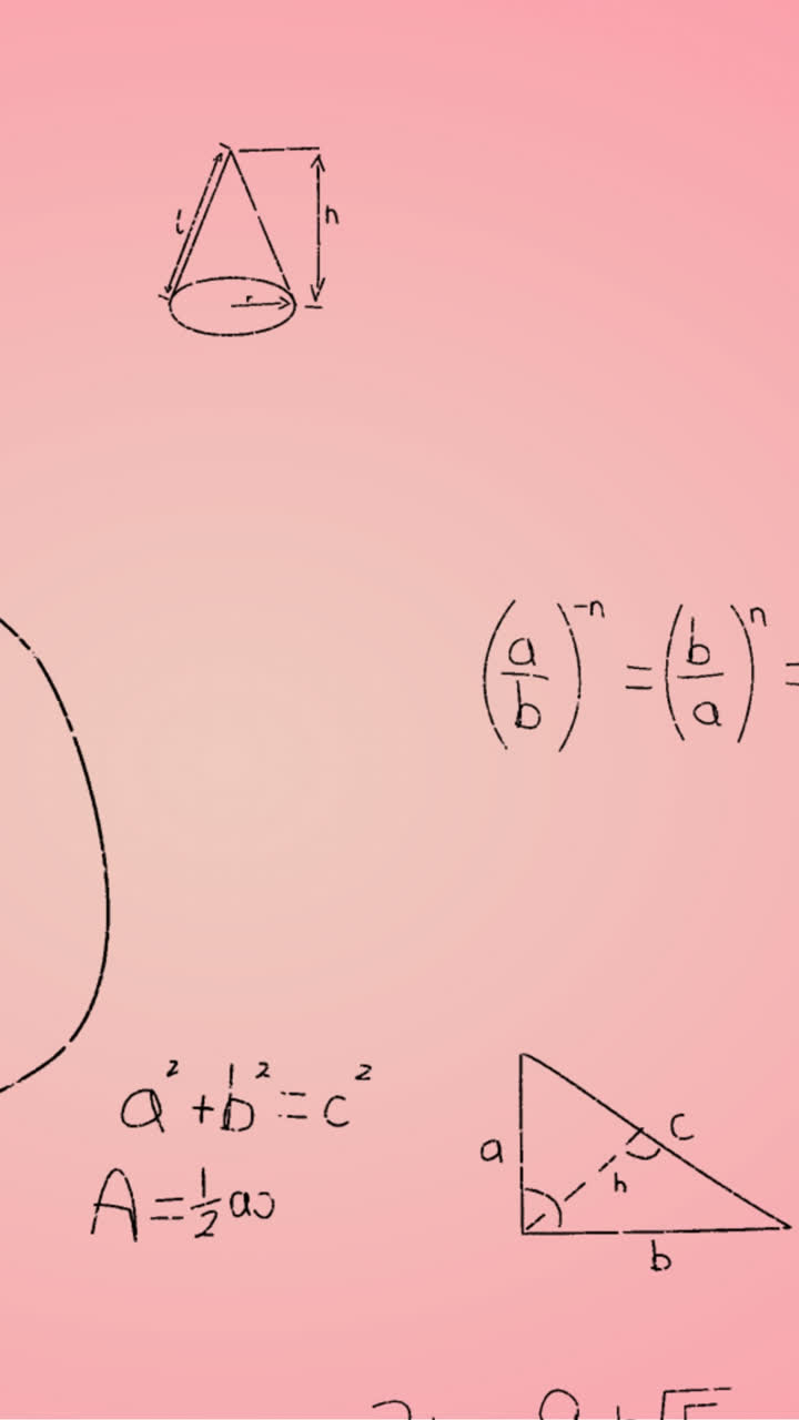 animación de fórmulas matemáticas escritas a mano sobre un fondo rosa