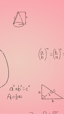 Animation-of-hand-written-mathematical-formulae-over-pink-background