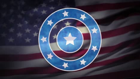 animation of blue circles with white stars over flag of usa