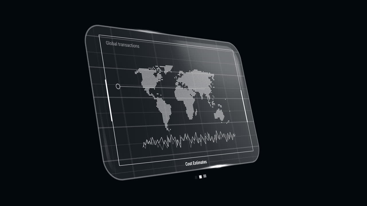 animación del procesamiento de datos en pantalla sobre fondo negro