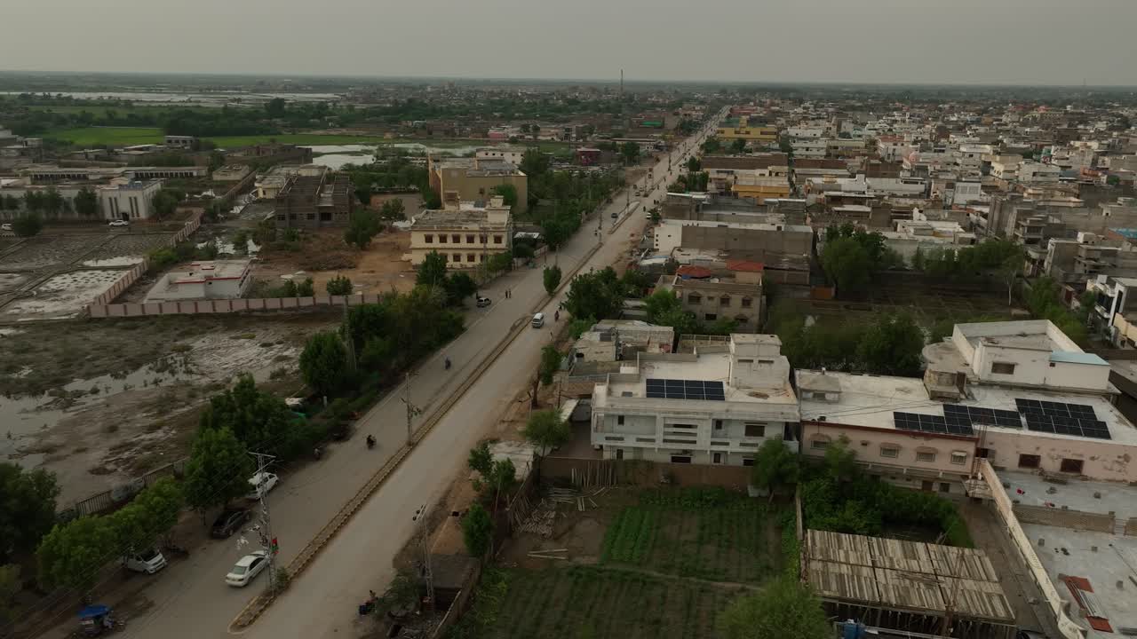 Badin's Bustling Street Aerial view, Pakistan