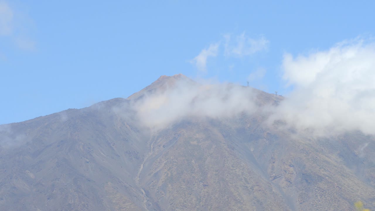 테이데 화산 꼭대기 근처와 위에서 흐르는 구름, 시간 흐름