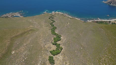 viewpoint with sea cliffs at chania in crete, greece. aerial drone shot