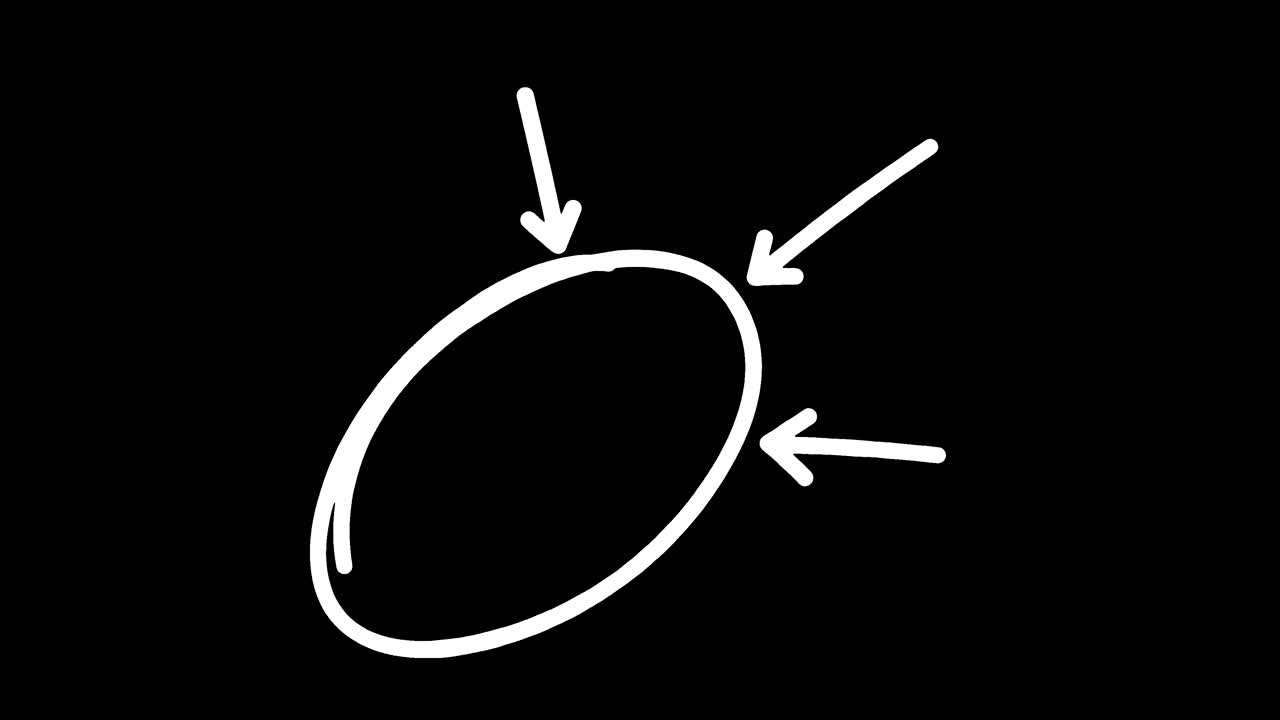 Animated White Oval Shape with Arrows on Black Background