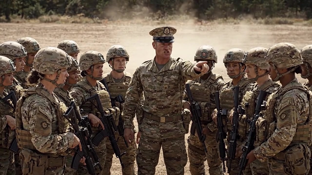 Una Secuencia de Entrenamiento Militar: Soldados Preparan y Ejecutan Ejercicios Bajo Mando en un Entorno Exterior Intenso con Enfoque en el Trabajo en Equipo y la Disciplina.