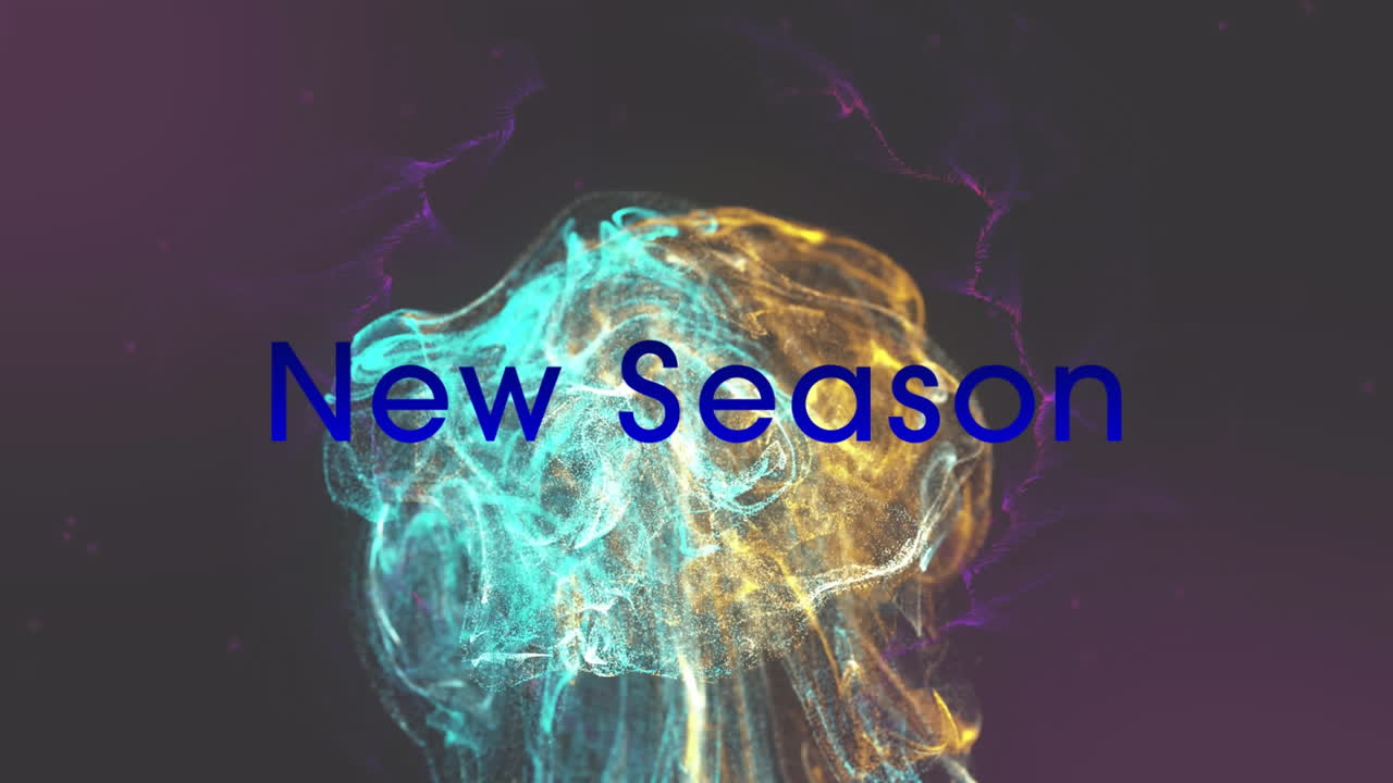 검은색 배경의 모양 위에 새로운 시즌 텍스트의 애니메이션