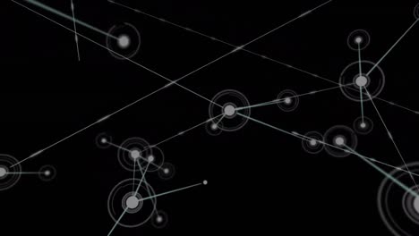 Animation-of-networks-of-connections-over-black-background