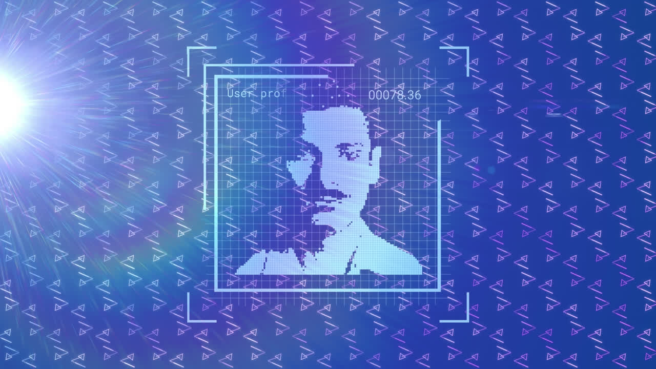 animación del procesamiento de datos sobre una foto biométrica