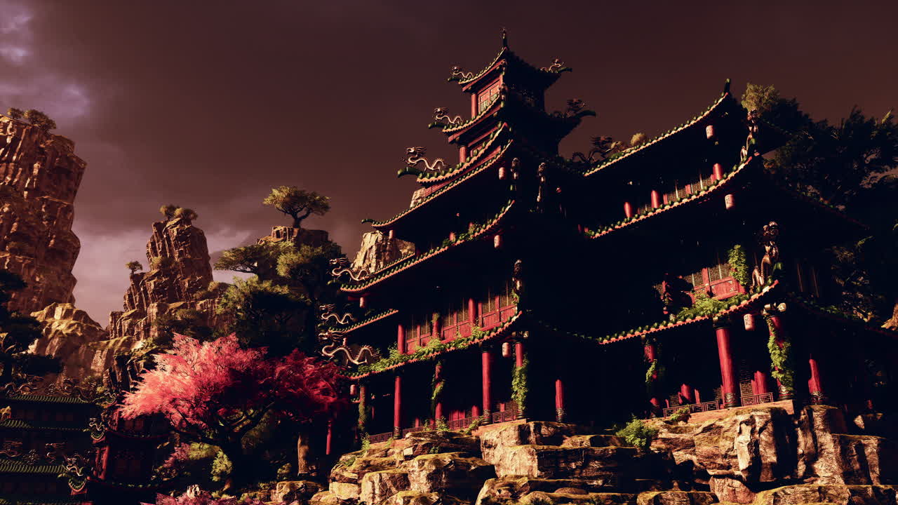 산악 지형 에 있는 고대 중국 사원