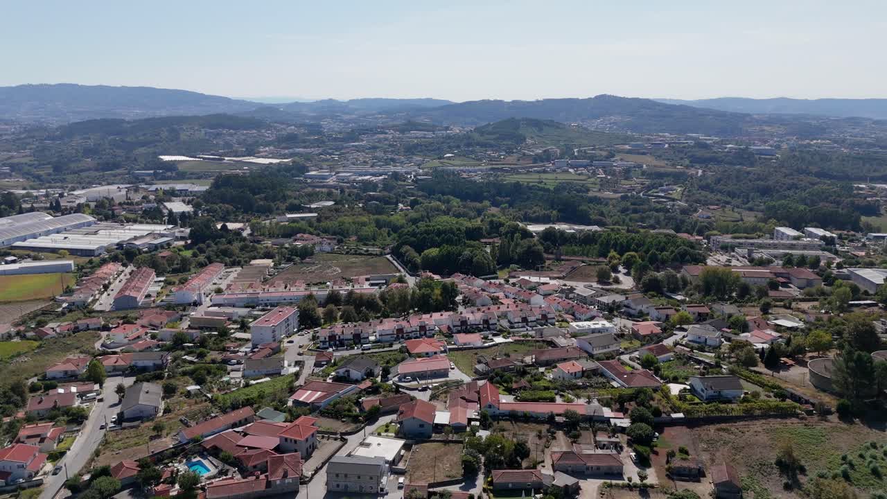 Aerial view of Ronfe village in Guimaraes Portugal showcasing houses and rural surroundings