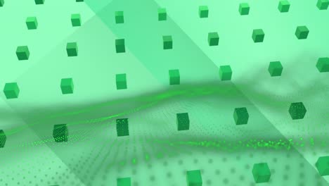 animación de malla verde sobre filas de formas abstractas patrón sobre fondo verde
